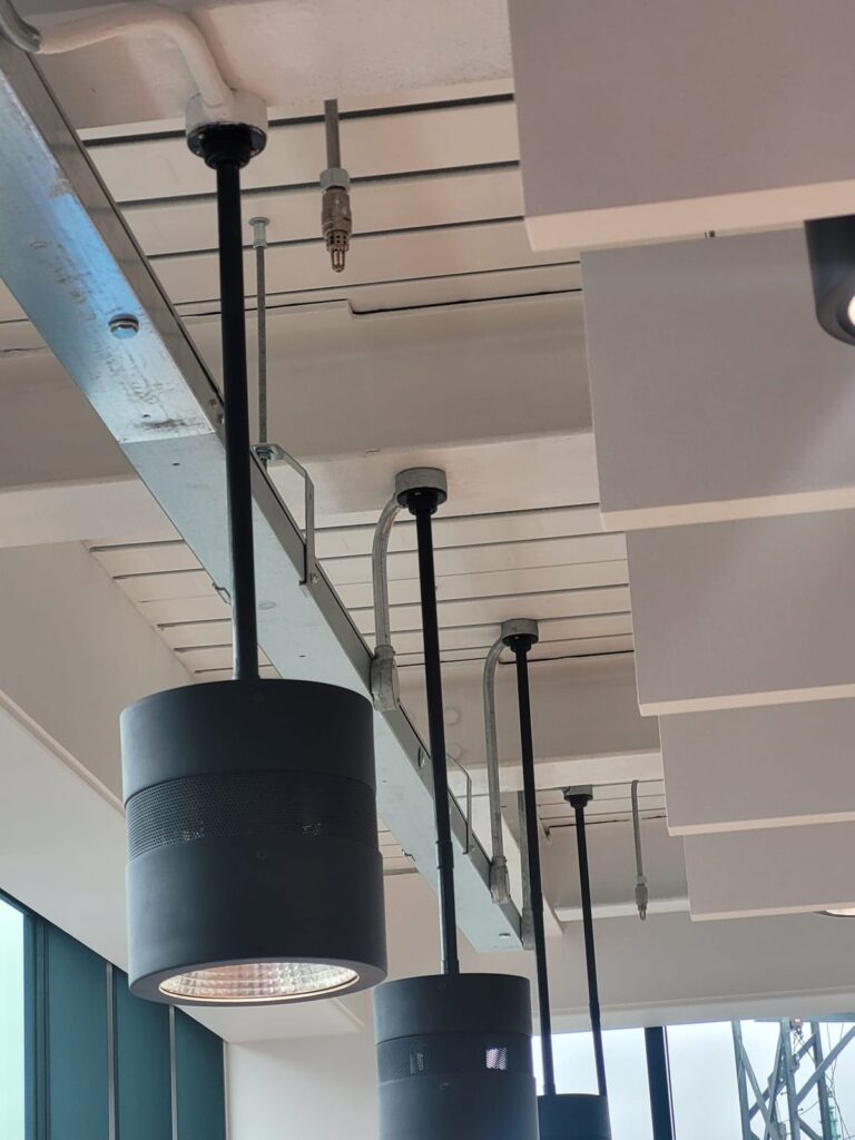 Pendant downlights on exposed services